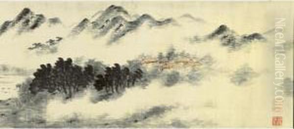 Scenery In Yuan Style Oil Painting by Pan Simu