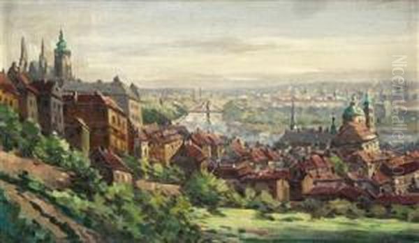 A View Of Prague Oil Painting by Jaroslav Simunek