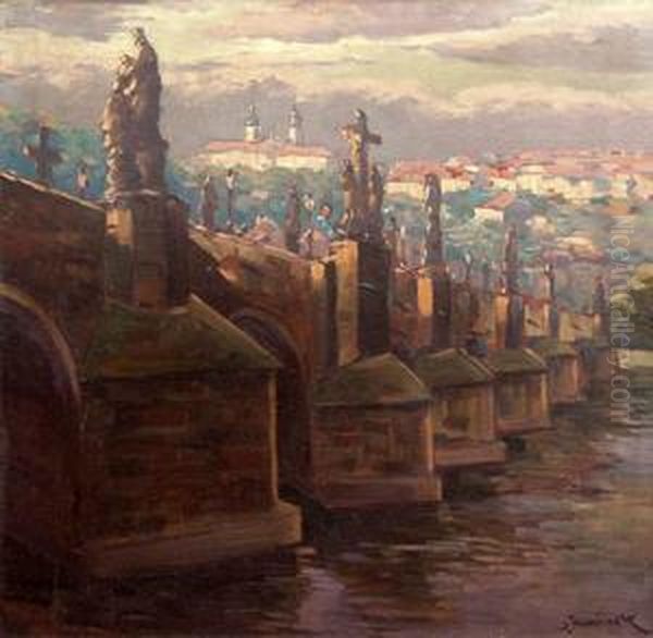 Under Charles Bridge Oil Painting by Jaroslav Simunek