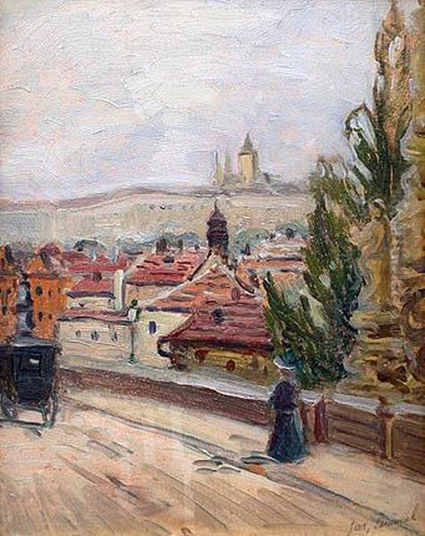 From Charles Bridge Oil Painting by Jaroslav Simunek