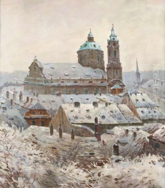 Winter In The Lesser Quarter Oil Painting by Jaroslav Simunek