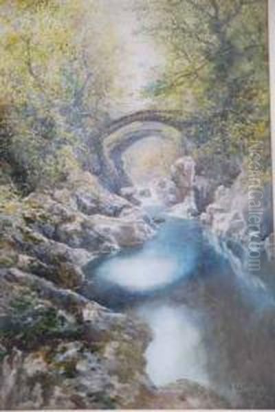 Bridge Over The Stream Oil Painting by Alfred Sinclair