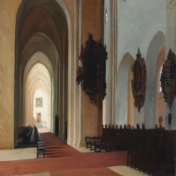 Interior From The Cathedral Of Aarhus Oil Painting by Knud Sinding