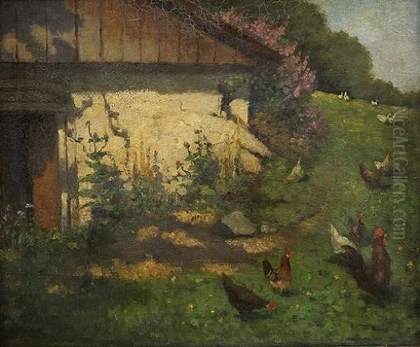 By The Henhouse Oil Painting by Otto Sinding