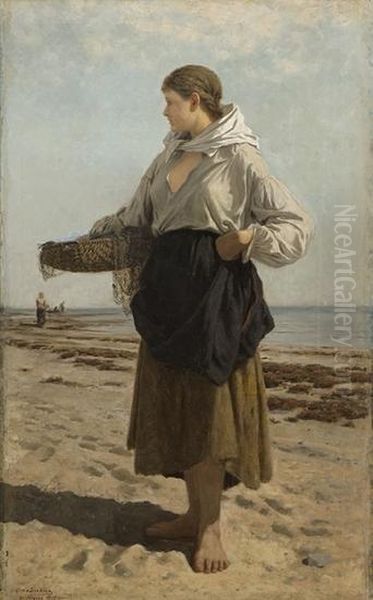 Fishing-girl 1877 Oil Painting by Otto Sinding