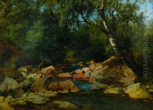 Headed Fishing Oil Painting by Otto Ludvig Sinding