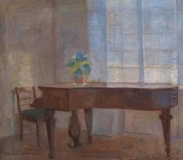 Interior Med Flygel Oil Painting by Kristofer Sinding-Larsen