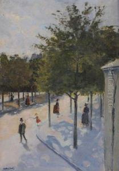 Promeneur Sur L'avenue Oil Painting by Andre Sinet