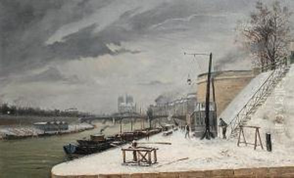 The Seine In Winter Oil Painting by Andre Sinet