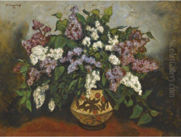 Bouquet Of Lilacs Oil Painting by Nikolai Vladimirovich Sinezobov