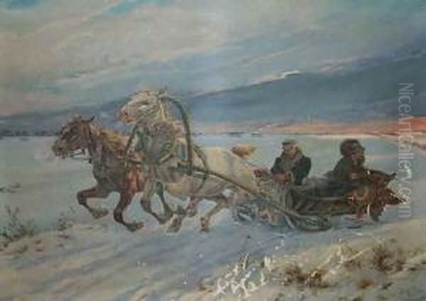 Winterlandschaft Mit Troika. Unten Rechts Signiert Und Datiert A. Singer Oil Painting by Albert Singer