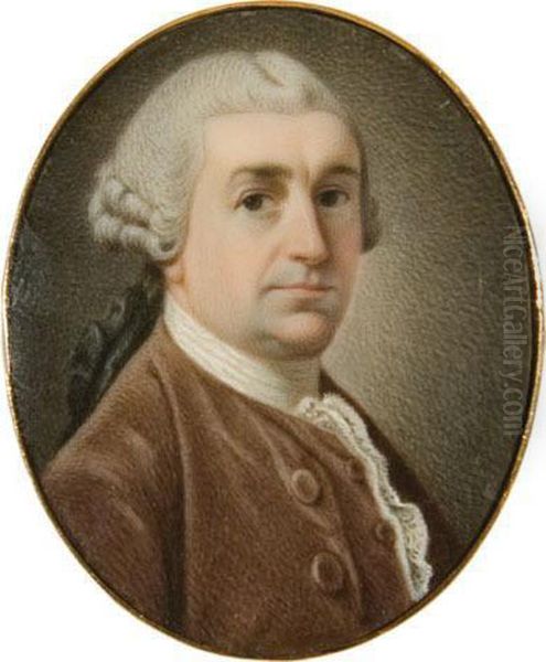 Portrait Miniature Of The Actor David Garrick And Wearing A Mole-colored Jacket. Oil Painting by William Singleton