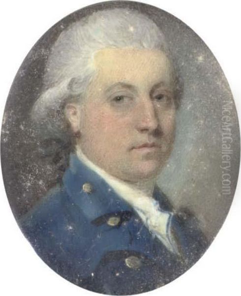 A Gentleman, In Blue Coat With Gilt Buttons, Powdered Wig Oil Painting by William Singleton