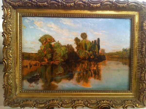 Pecheurs Sur L'etang Oil Painting by Joseph Sintes