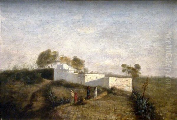 Nordafrikanische Landschaft Mit Berberfrauen Vor Gebaude Oil Painting by Joseph Sintes