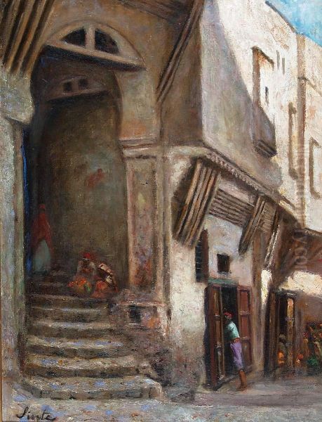 Rue De Lacasbah D'alger Et Impasse Du Diable Oil Painting by Joseph Sintes