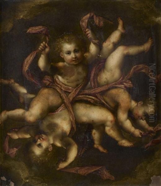 Trois Putti Dans Les Nuees Oil Painting by Peeter Sion