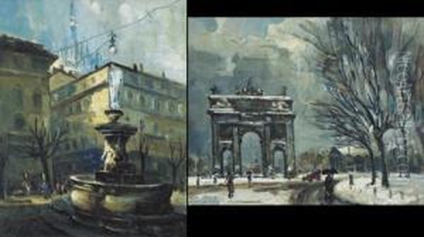 Arco Della Pace, Milano, Sotto La Neve Oil Painting by Giovanni Sirombo