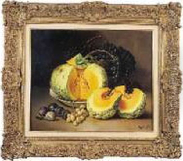 Citrouille Et Raisin, Circa 1880 Oil Painting by Sirvent