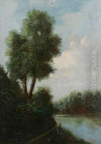 Landschap Met Boom Bij Meer Oil Painting by Jules Sivry