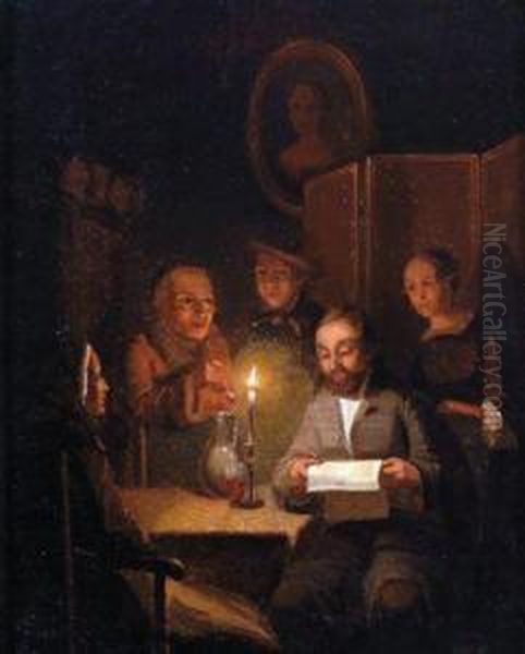 Die Neuesten Nachrichten Oil Painting by Pieter Gerardus Sjamaar