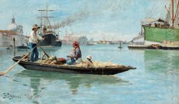 Harbour Scene From Venice Oil Painting by Carl Skanberg