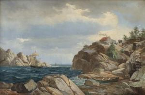 Kystlandskap Med Seilbater Oil Painting by Edvard Skari