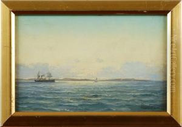 Kustlandskap Med Segelbatar Oil Painting by Edvard Skari