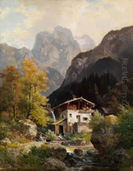 Muhle Bei Worgel In Tirol Oil Painting by Ludwig Skell