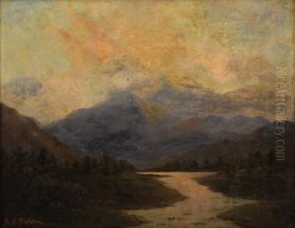 View Of The Rocky Mountains At Sunset Oil Painting by Leslie James Skelton