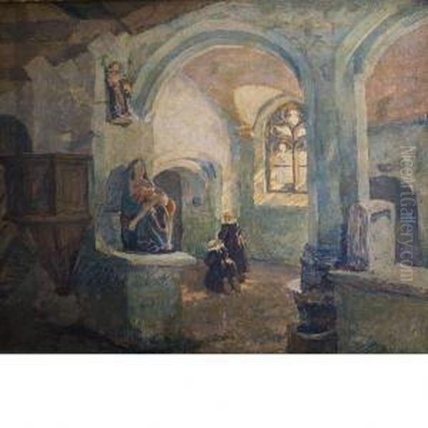 Church Interior Oil Painting by Sigurd Skou