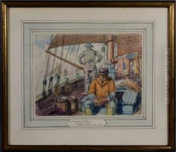 Fishermen On Deck Oil Painting by Sigurd Skou