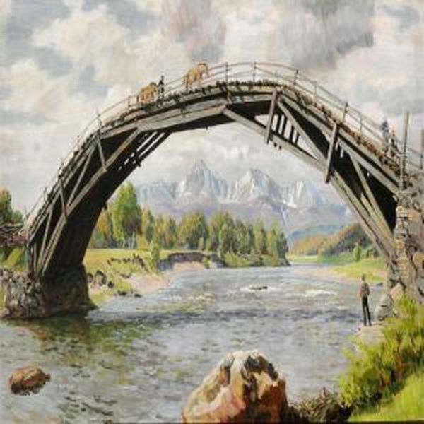 Broen Og Fjaeldene Oil Painting by Niels Skovgaard