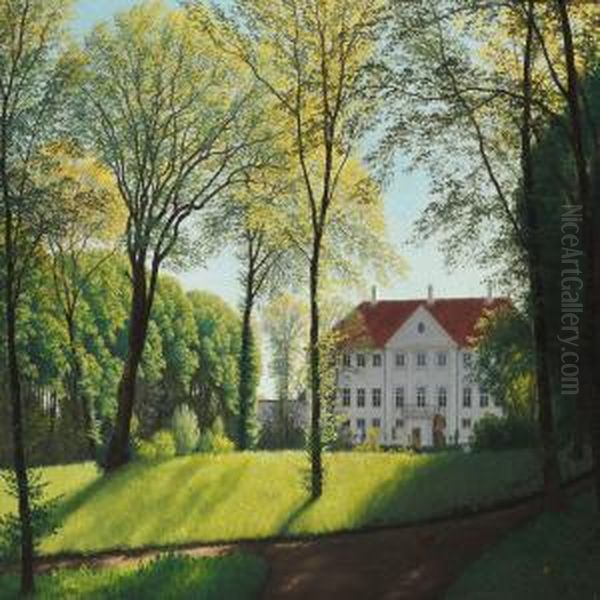 Summer Day In The Park A Danish Manor Oil Painting by Niels Skovgaard