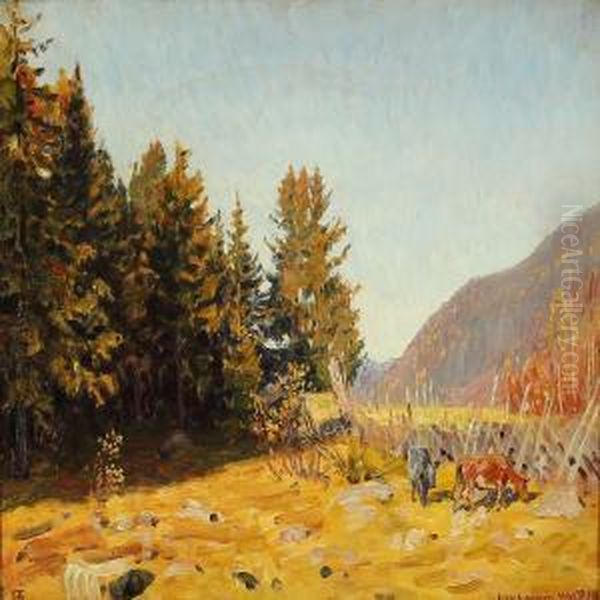 Autumn Day At Lillehammer, Norway Oil Painting by Niels Skovgaard