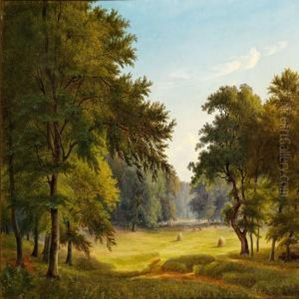 View Of Dyrehaven (the Deer Garden) North Of Copenhagen Oil Painting by P. C. Skovgaard