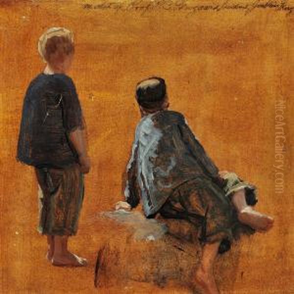 Study Of Two Boys Oil Painting by Peter Christian T. Skovgaard