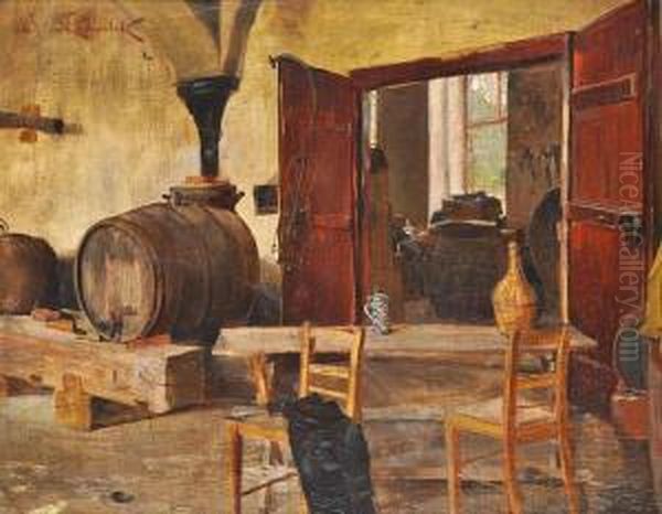 The Interior Of A Cellar Oil Painting by Jan Skramlik