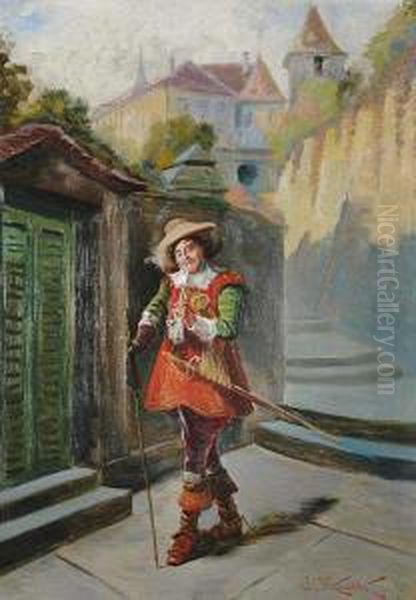 A Musketeer With A Pipe Oil Painting by Jan Skramlik