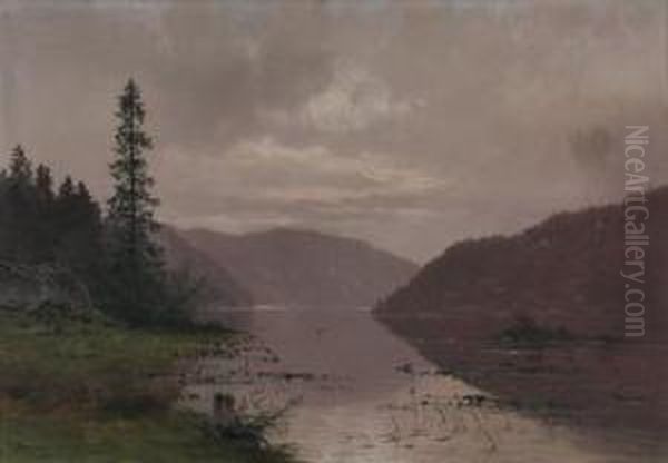 Landskap Med Vann Oil Painting by Ludvig Skramstad