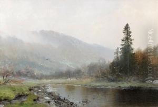 Paysage Norvegien Oil Painting by Ludvig Skramstad