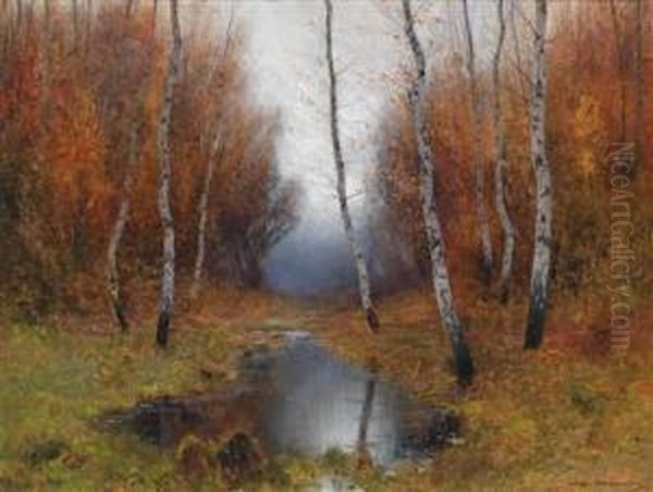 Birkenwald Mit Weiher Oil Painting by Ludvig Skramstad