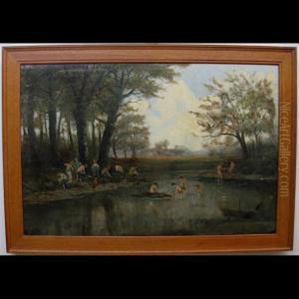 Boys Swimming, Wiltse Creek, Athens, Ontario Oil Painting by Crawford Slack