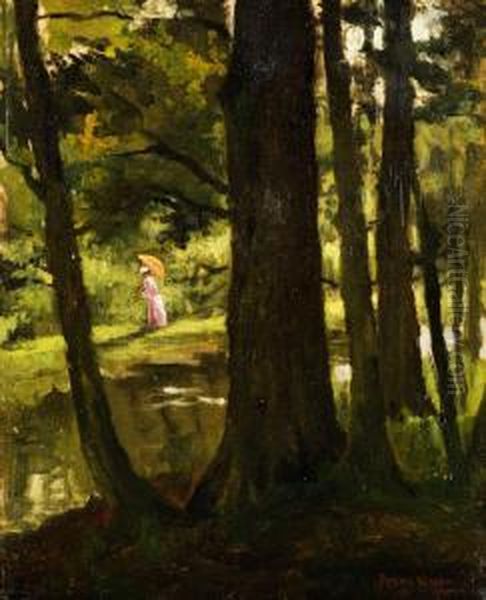 Dame Mit Sonnenschirm Im Park by Frans Slager