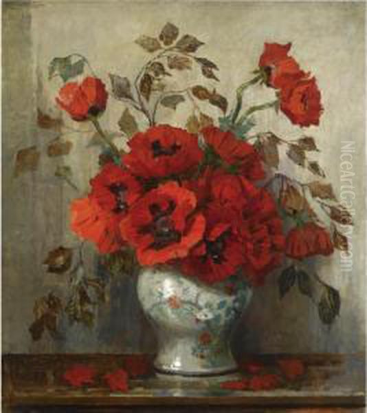 A Still Life With Poppies In A Vase Oil Painting by Jeannette Slager