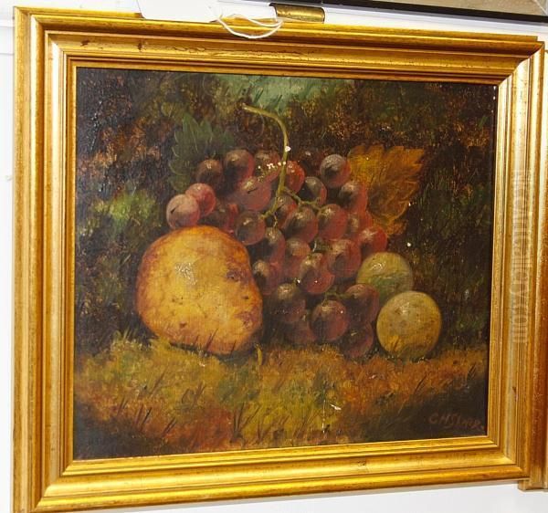 Fruit On A Mossy Bank; And Another Of A Birds Nest Oil Painting by Charles Henry Slater