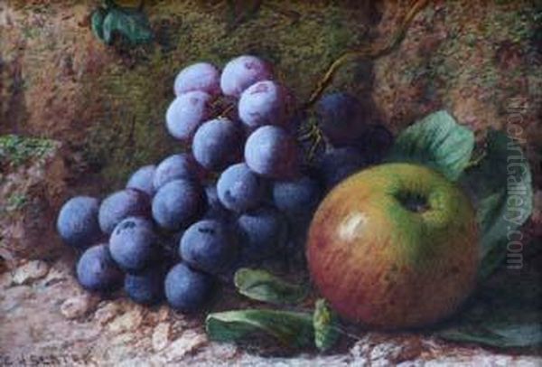 Still Life Studyof Apples And Grapes Oil Painting by Charles Henry Slater