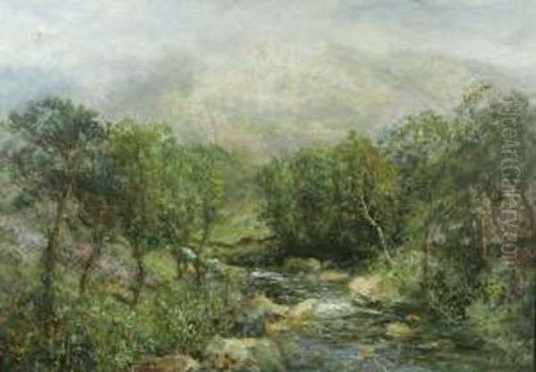 Woodland River Landscape Oil Painting by John Frederick Slater