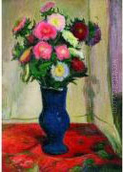 Bouquet Au Vase Bleu Oil Painting by Vladislaw Slewinsky