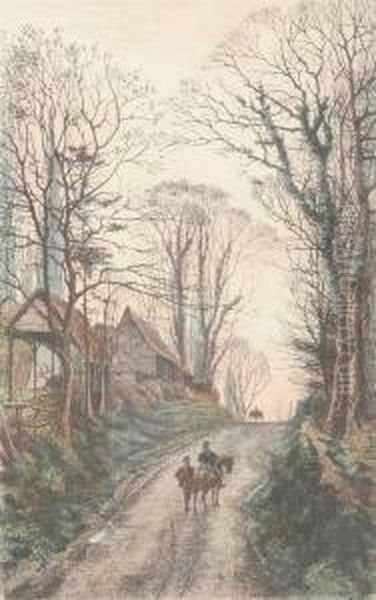 Travelers On A Road In Middlesex Oil Painting by Alfred Slocombe